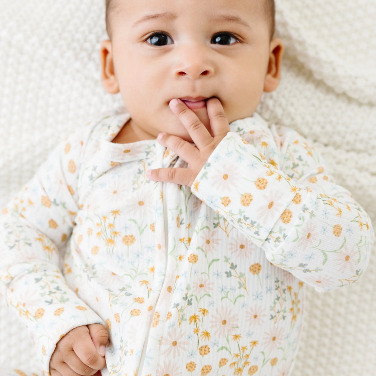 Brave Little Ones Whimsical Floral Small Ribbed Zip Romper