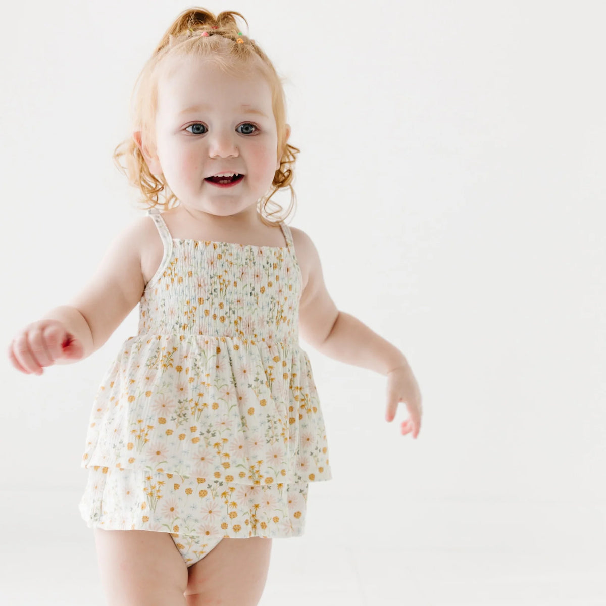 Brave Little Ones Whimsical Floral Small Ribbed Ruffle Romper