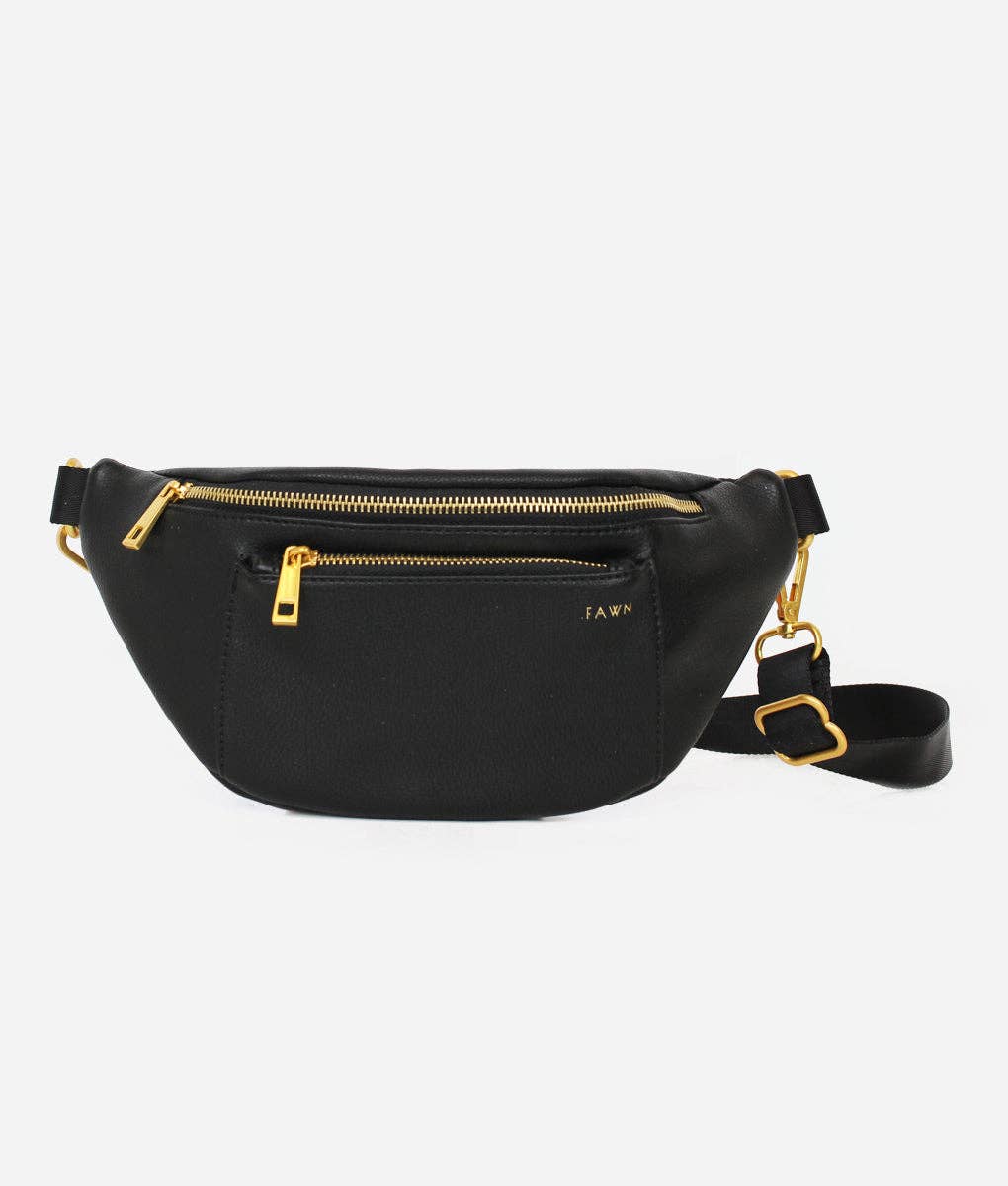 The Fawny Pack - Faux Leather Fanny Pack Crossbody Bag Black