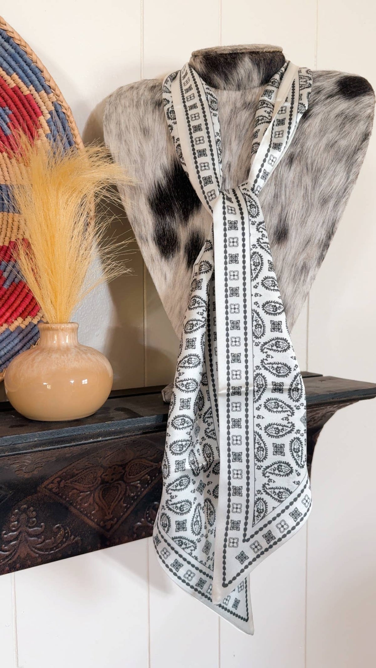 White and Black Mini Paisley Twilly