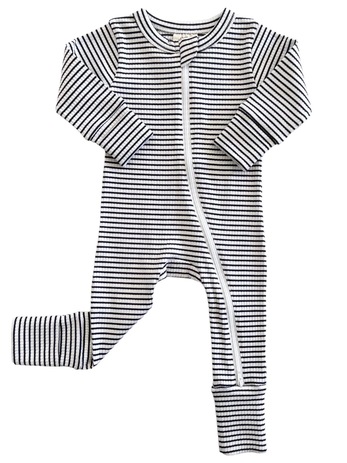 Black Stripe / Organic Ribbed 2-Way Zip Romper (Baby - Kids)