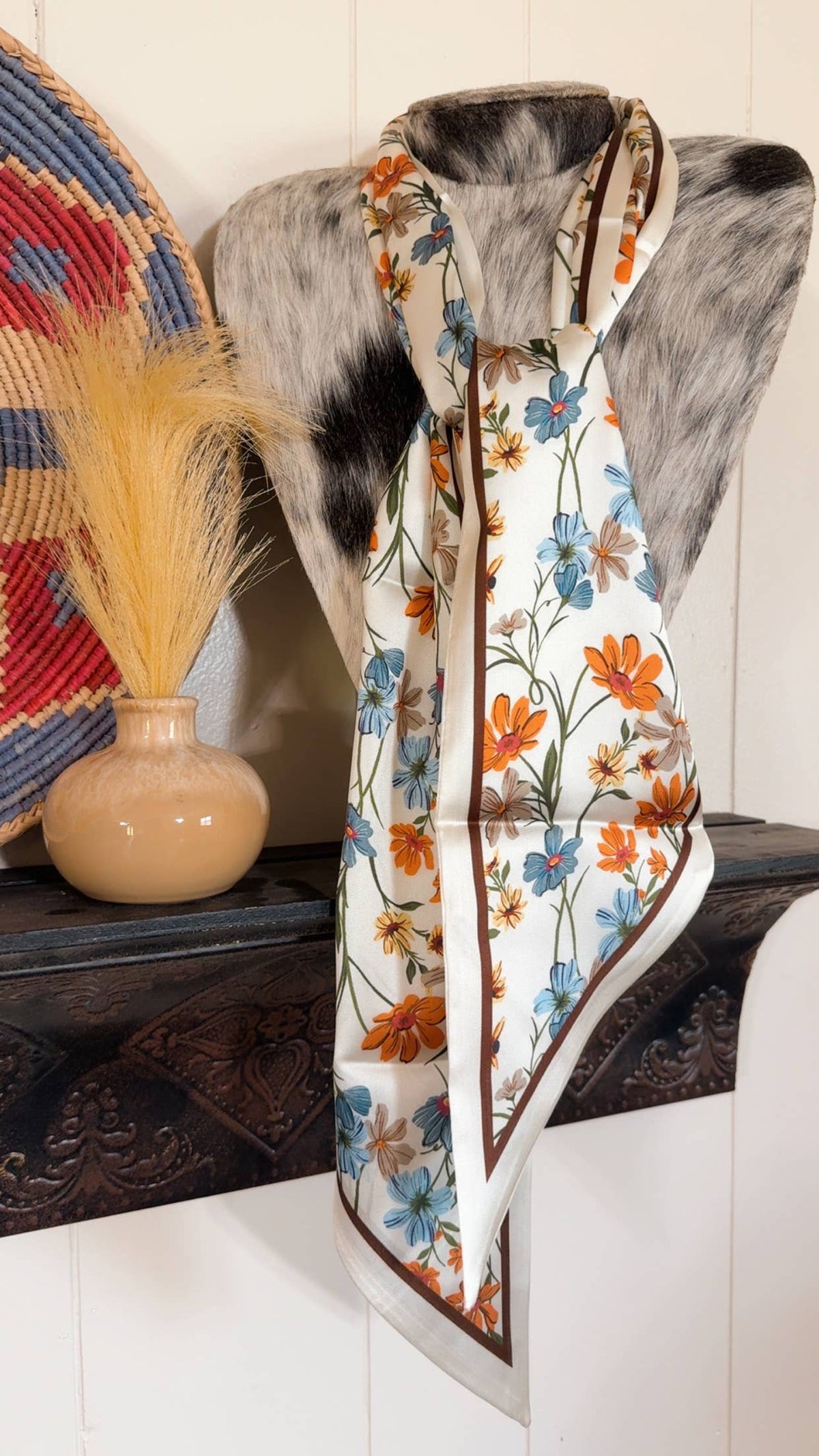 Cream Wildflower Twilly Scarf