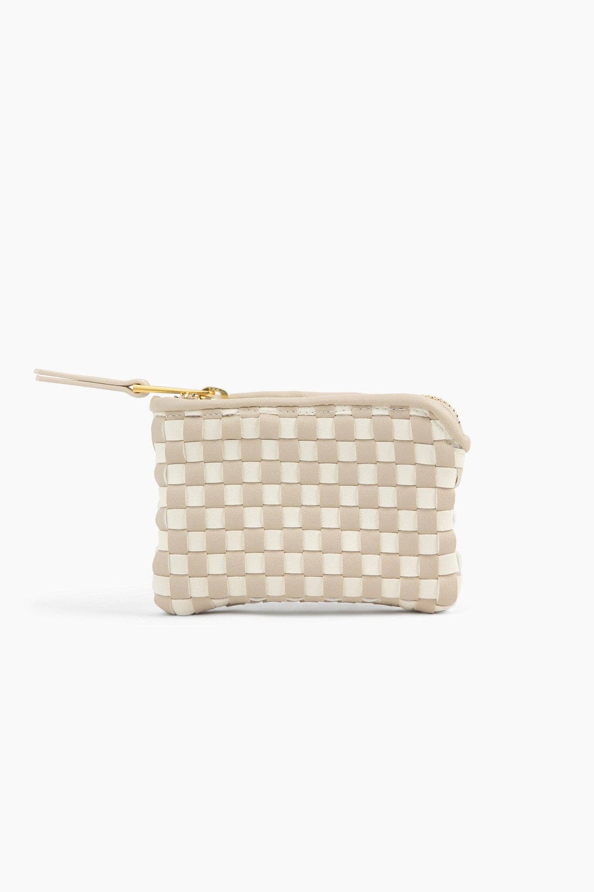 The Woven Wallet - Faux Leather Women's Wristlet Beige/White