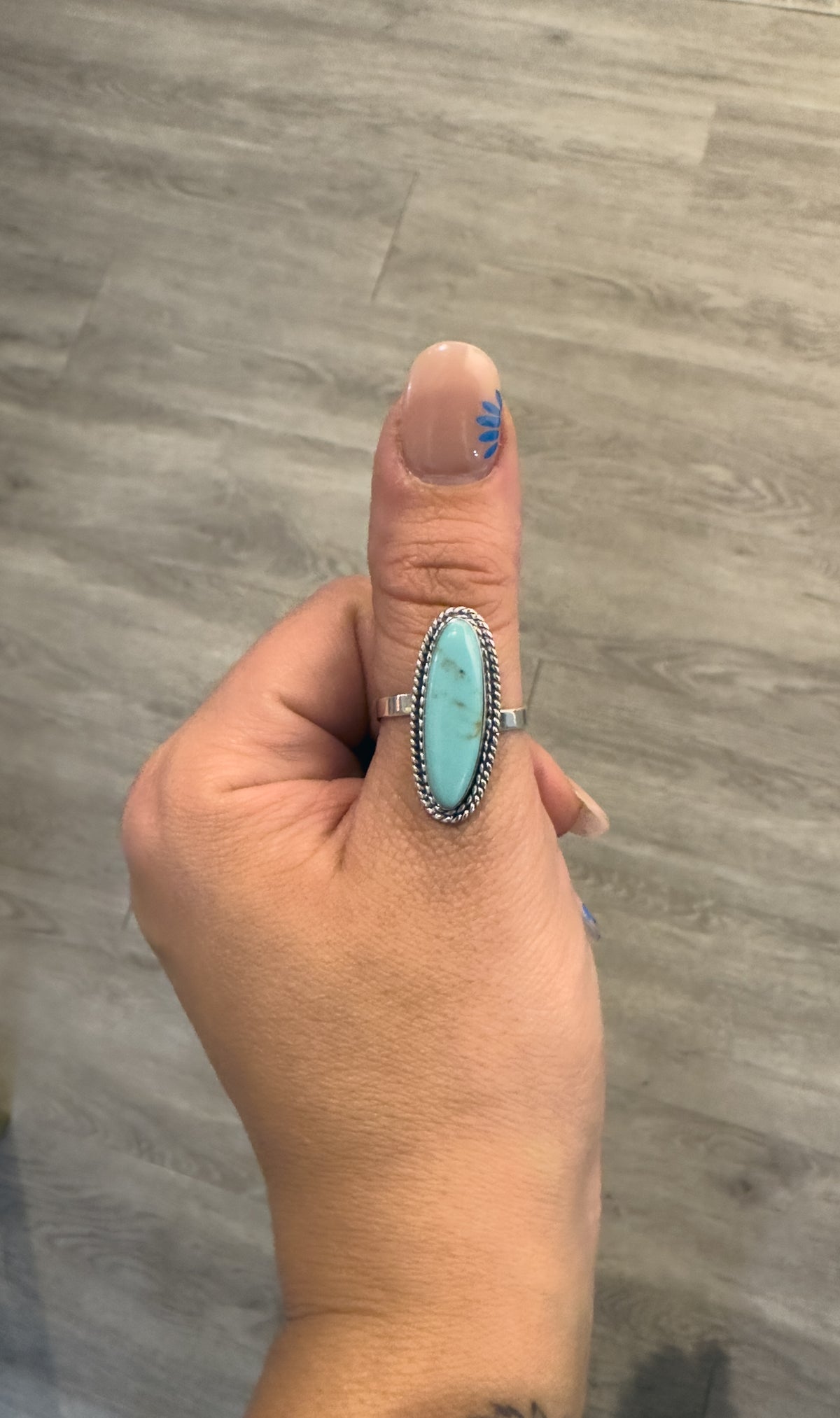 Skinny Sterling Silver Turquoise Oval Rope Adjustable Ring