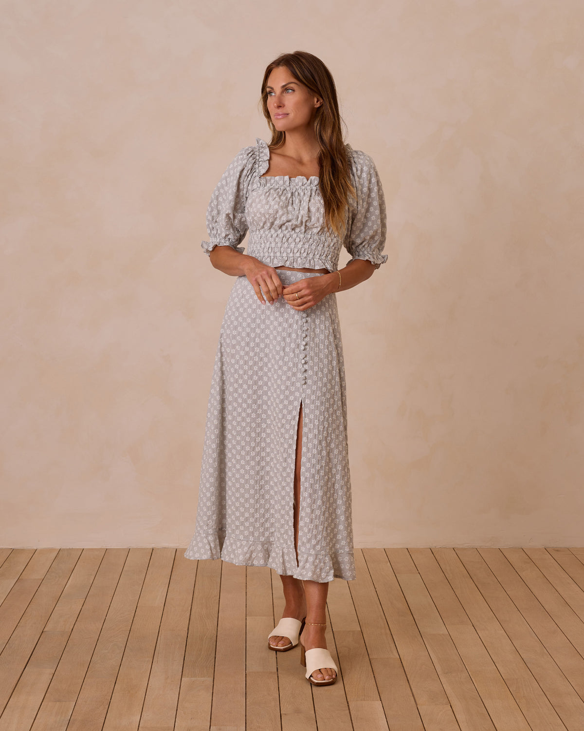 Rylee & Cru Button Slit Skirt || Seafoam