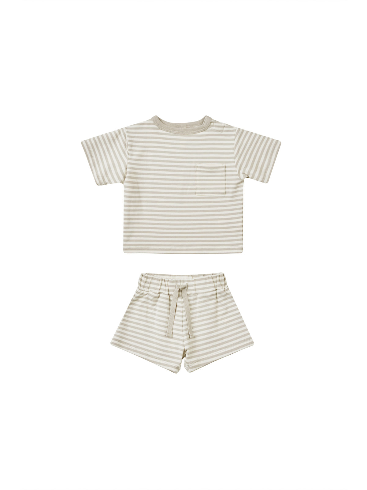 Quincy Mae BOXY POCKET TEE + SHORT SET || ASH STRIPE
