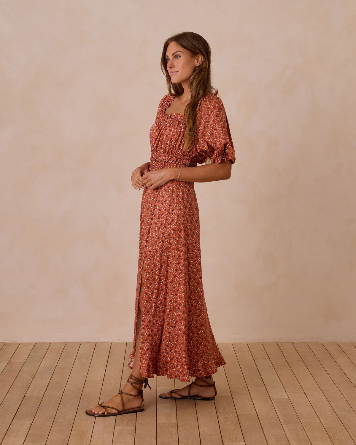 Rylee & Cru Button Slit Skirt || Red Floral