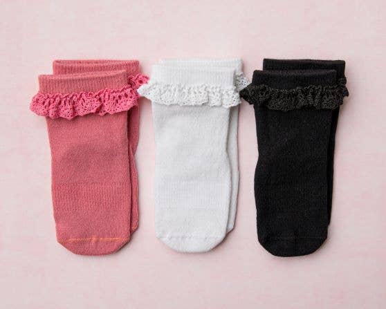 Charlotte - Non-Slip Baby Socks White, Pink, Black  & Lace