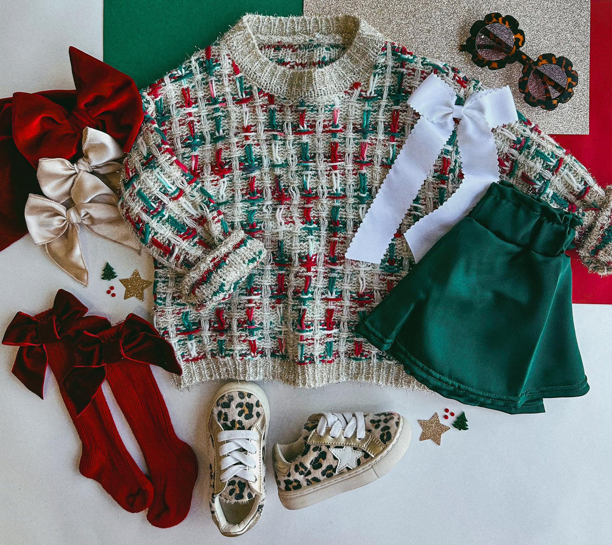 Red + Green Tweed Sweater