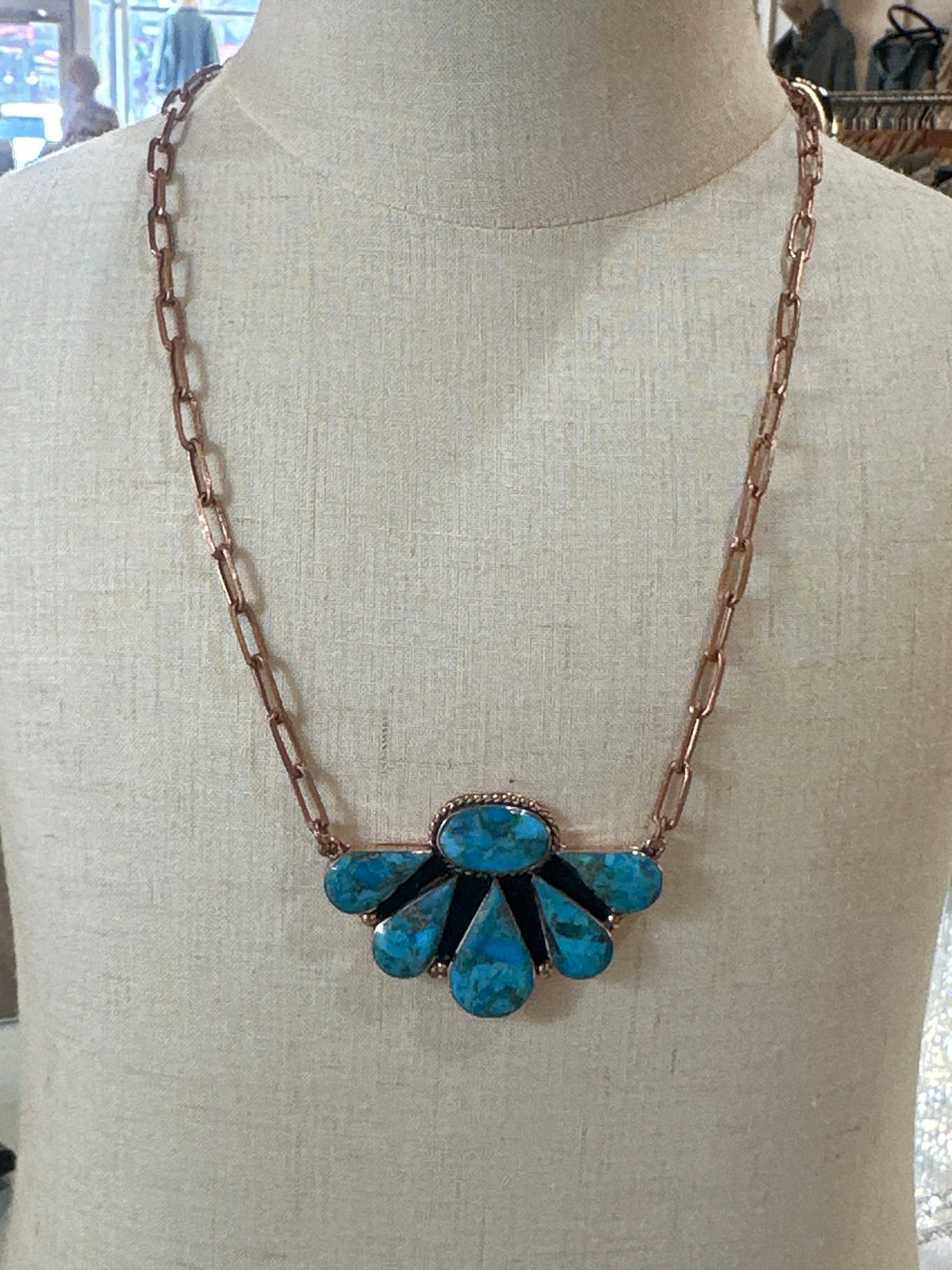 Copper Half Cluster Turquoise Paper Clip Necklace