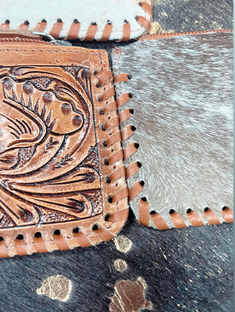Tooled Cowhide Coin Pouch