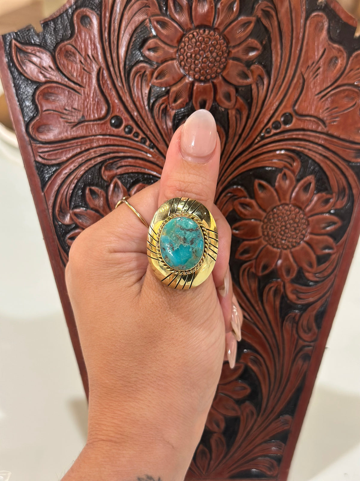 Brass Turquoise Cleo Adjustable Ring