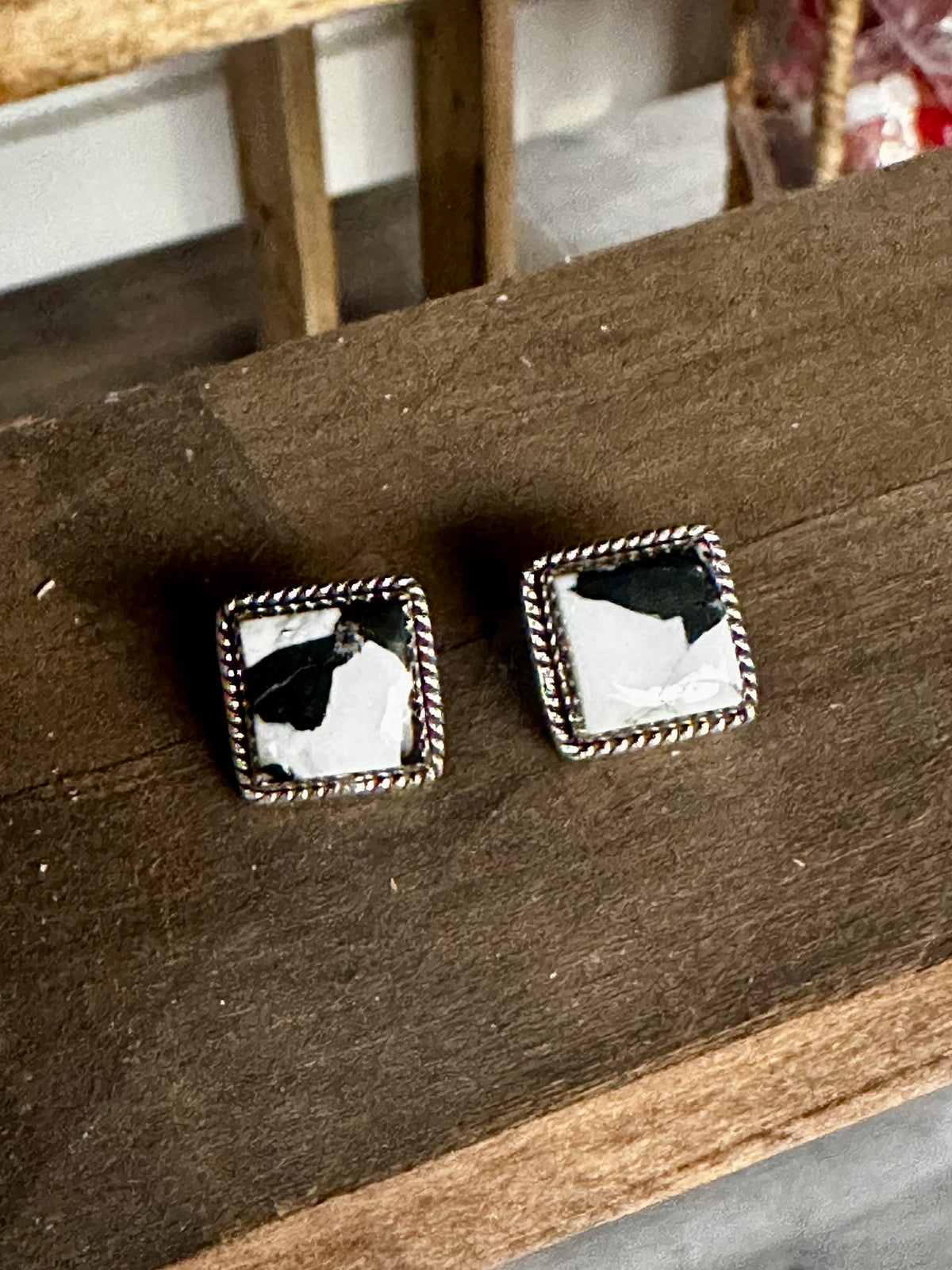 Square White Buffalo Stud Earrings