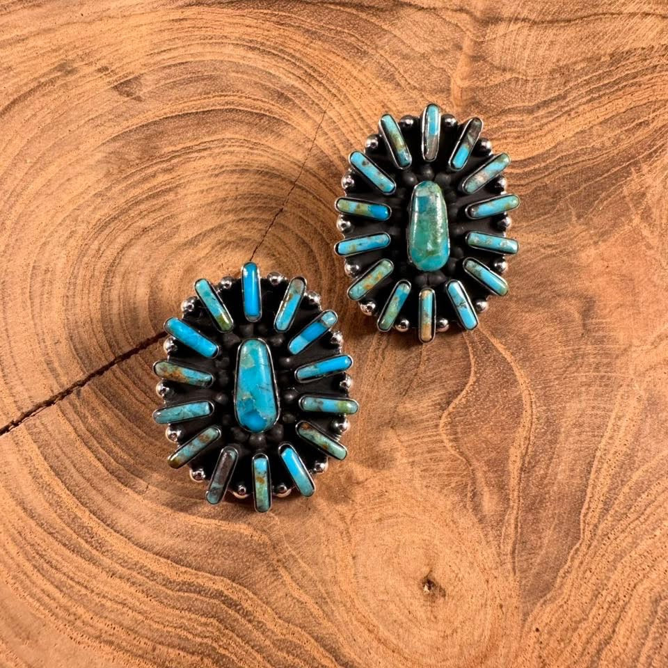 Turquoise 1.5" Oval Cluster Post Earring