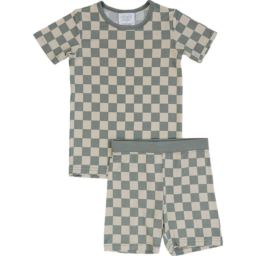 Mebie Baby Light Green Checkered Bamboo Cozy Short Set