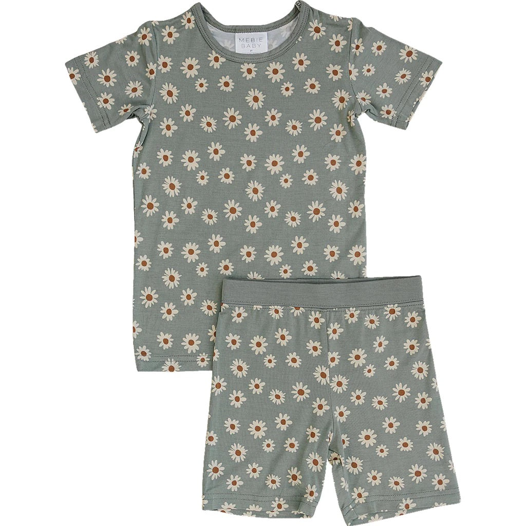 Mebie Baby Light Green Daisy Bamboo Cozy Short Set