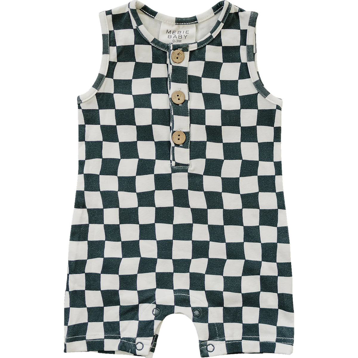 Mebie Baby Charcoal Wavy Checkered Short Romper