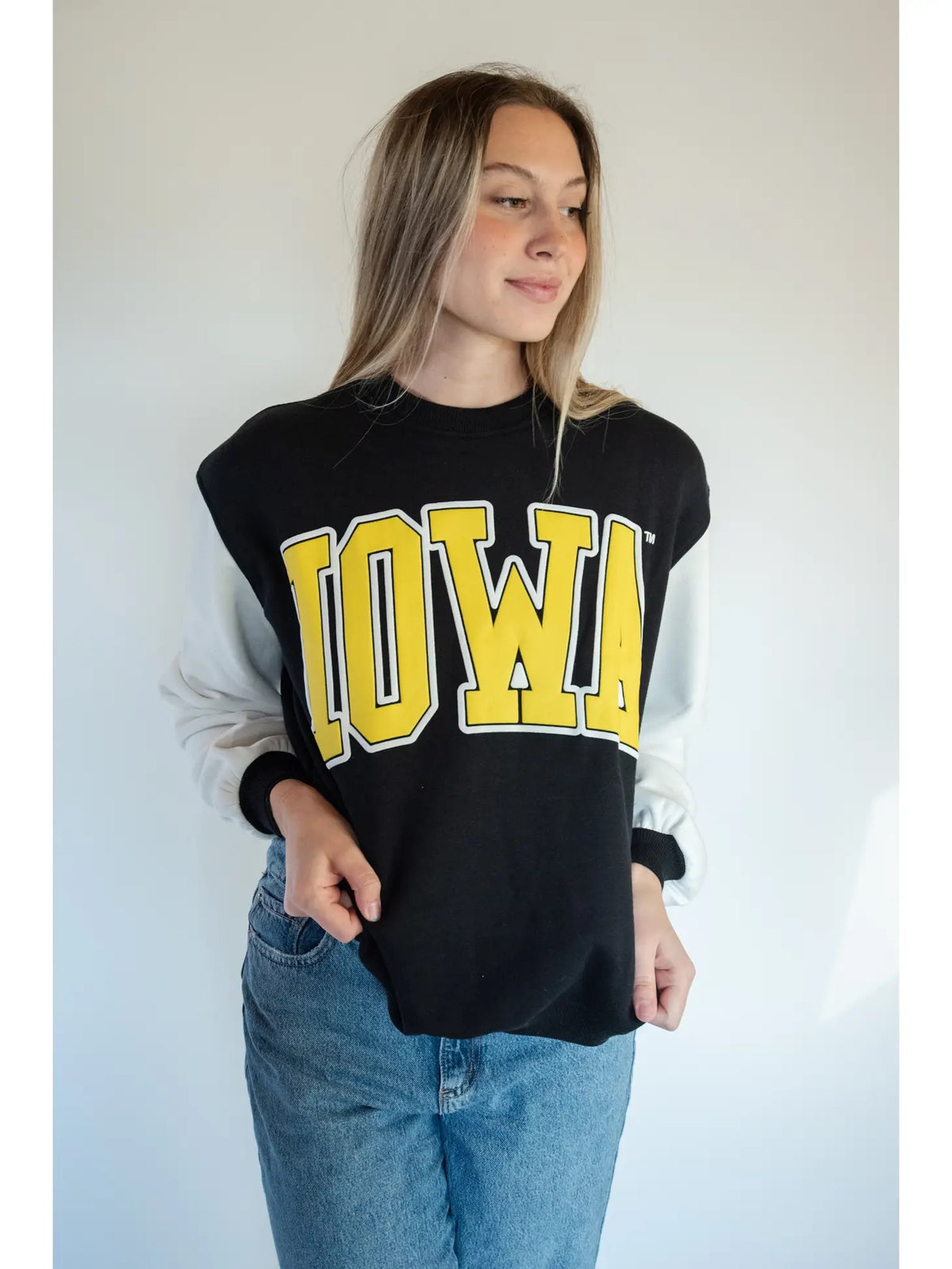 Iowa Varsity Puff Print Colorblock Crewneck