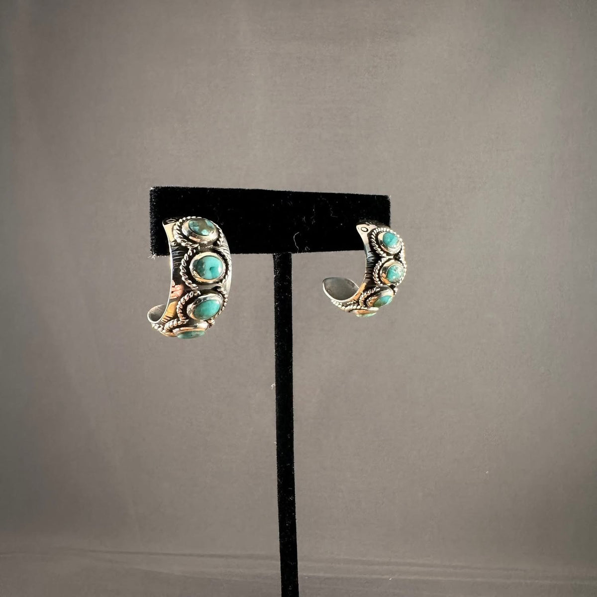 Turquoise Oval Stamped Post Earring