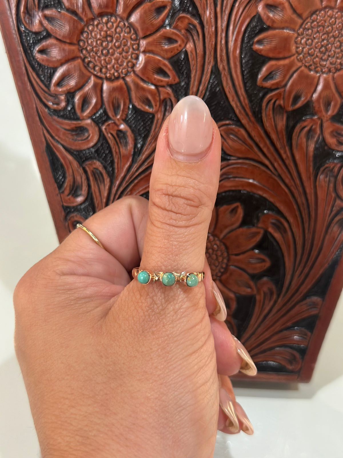 Copper Turquoise Triple Stone Ring