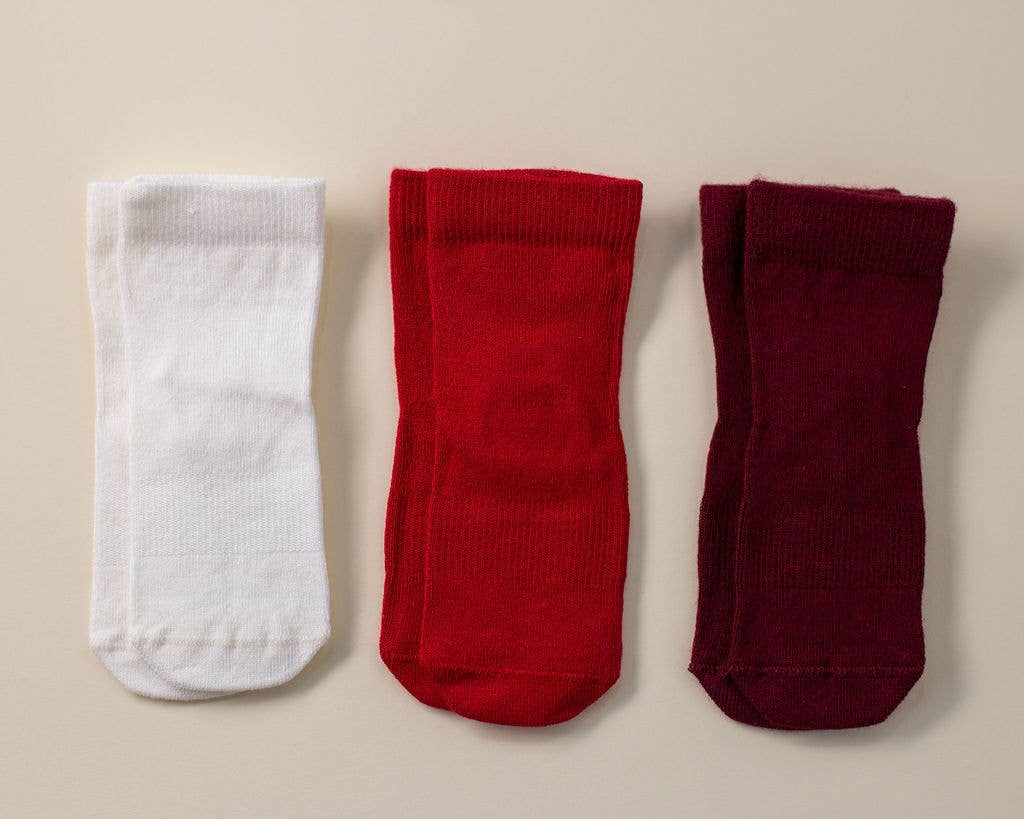 Channing - Non-Slip Baby Socks in Red, Ivory, Wine Colors