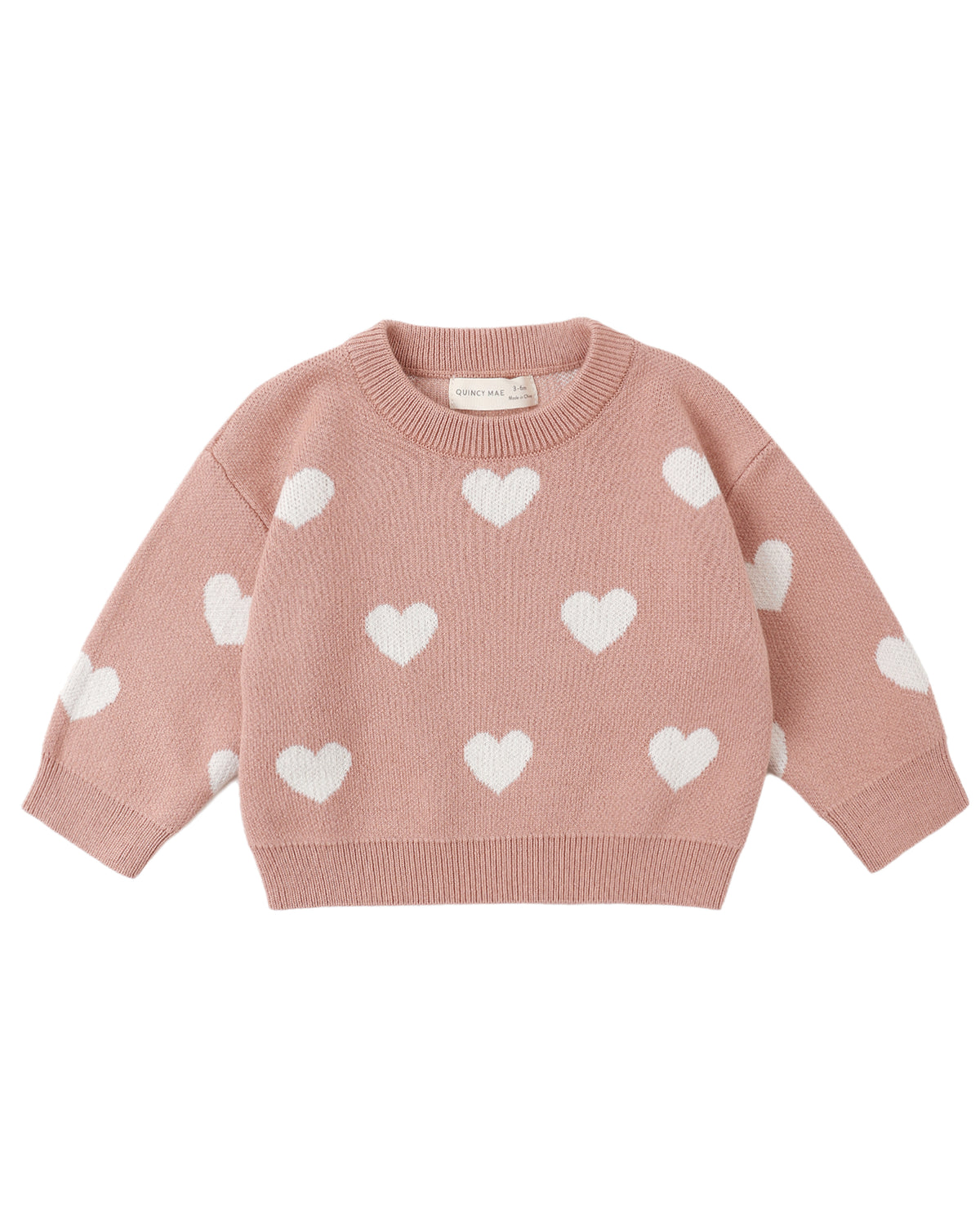 Quincy Mae HEART KNIT SWEATER PINK