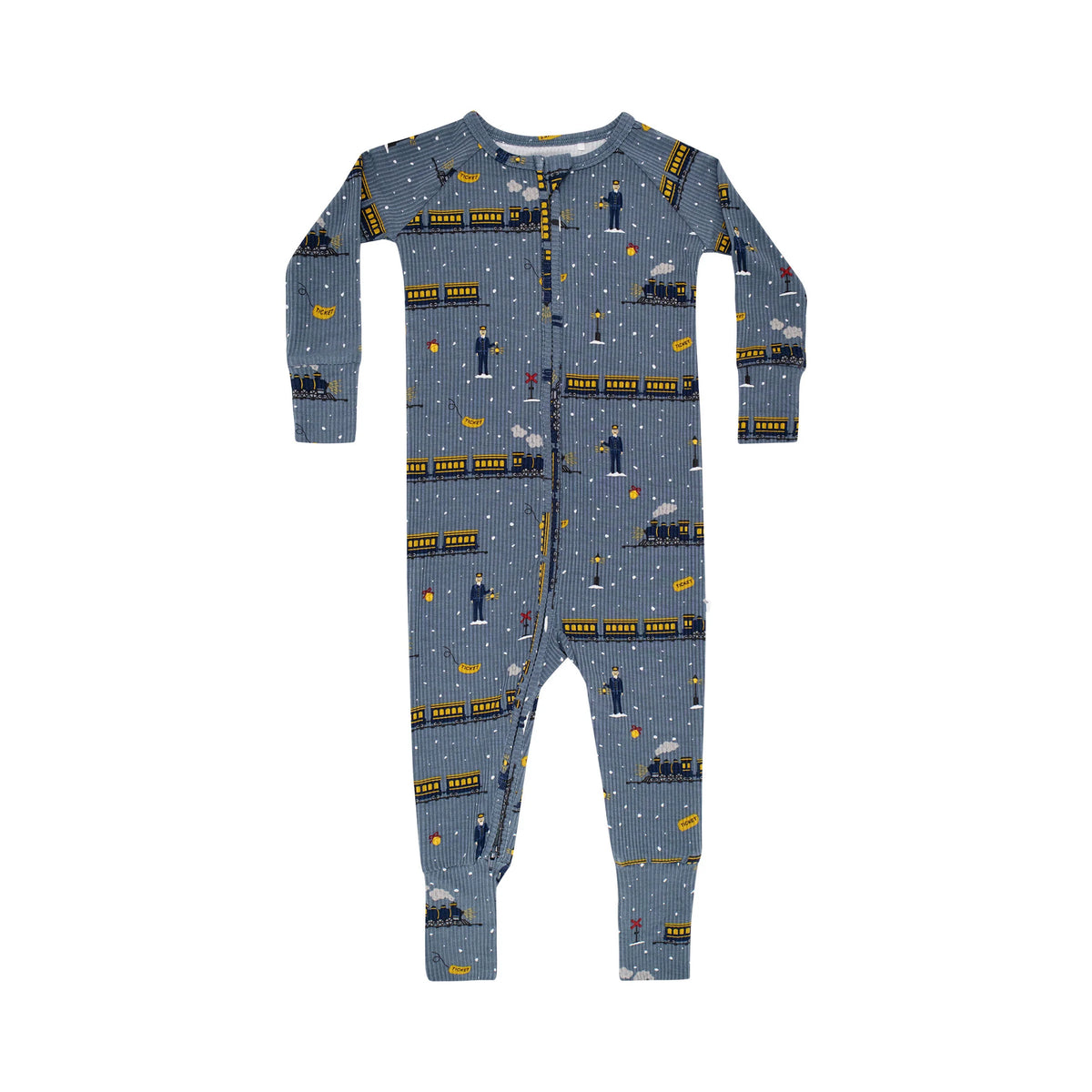 Brave Little Ones Christmas Trains Small Ribbed Zip Romper