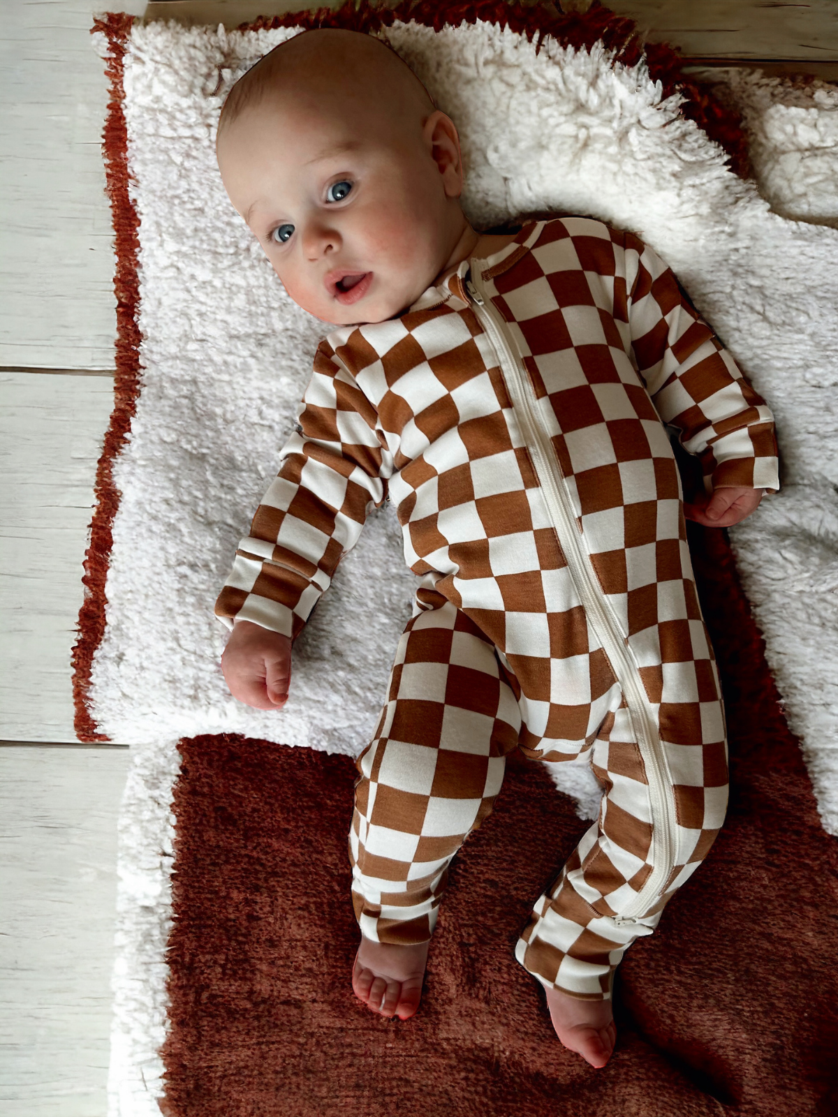 Stracciatella Checkerboard / Organic 2-Way Zip Romper