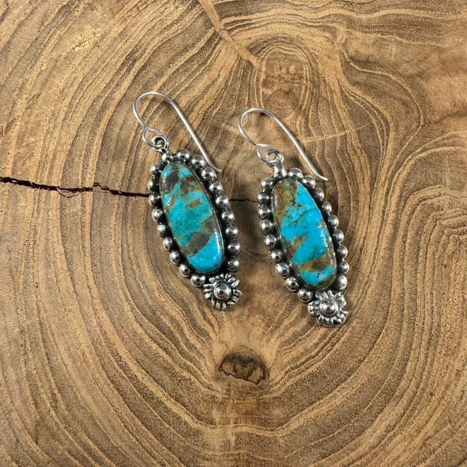 Turquoise Oval Triple Flower Earring