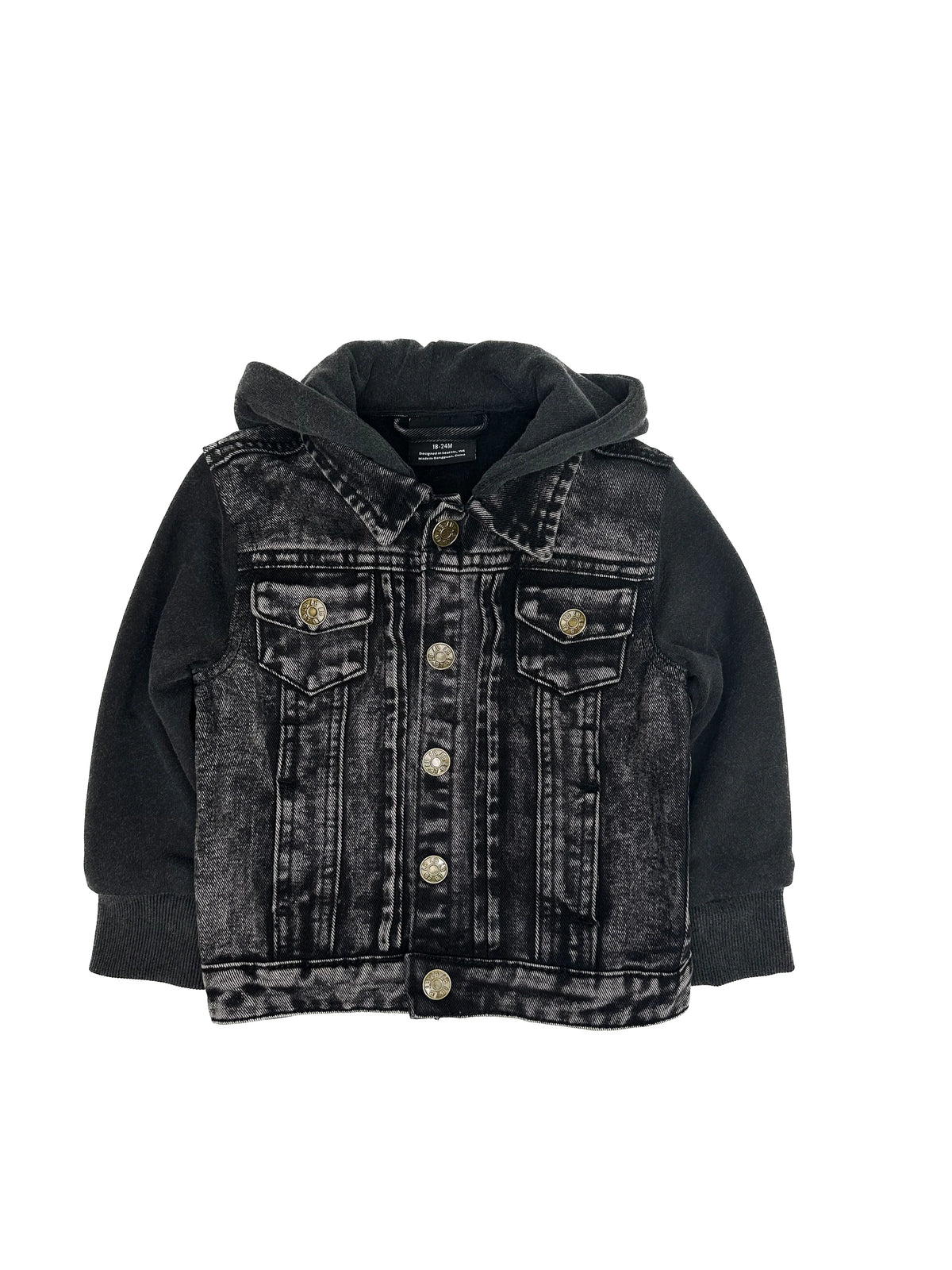 Little Bispy WASHED HOODED DENIM JACKET - BLACK
