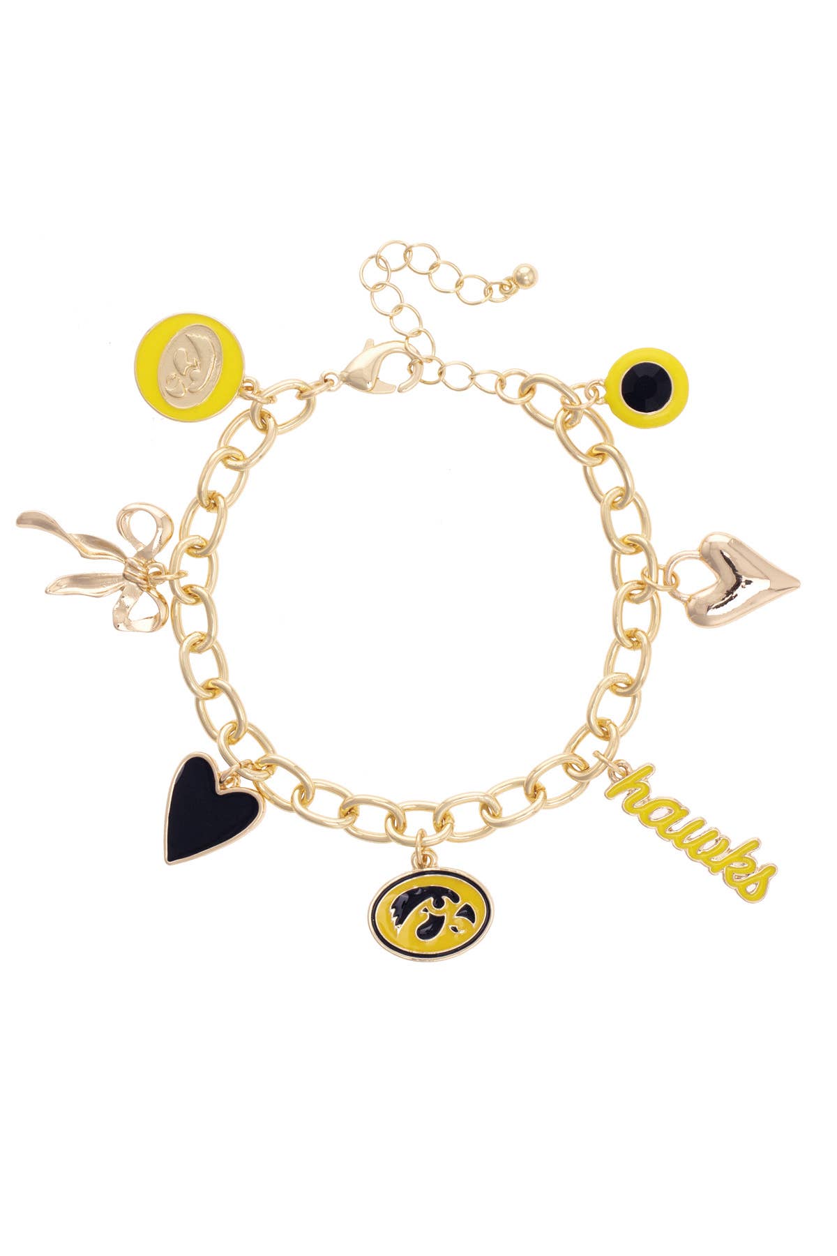 Iowa Hawkeyes Enamel Icons Charm Bracelet in Shiny Gold