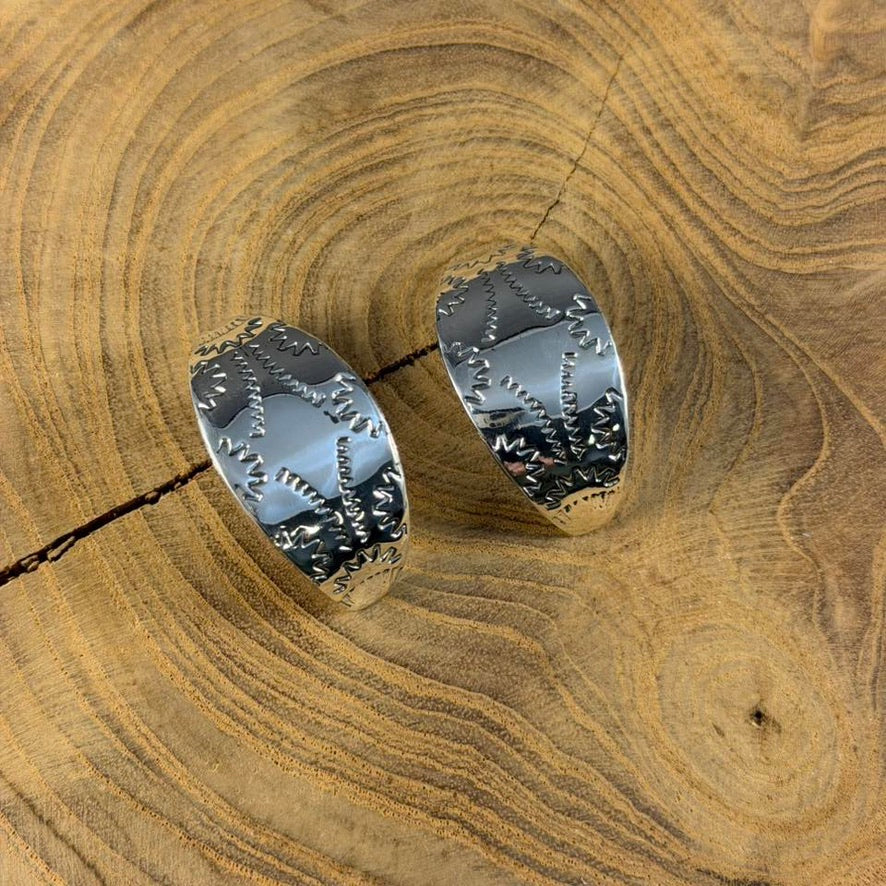 Tapered Stamped Zig Zag Post Earring