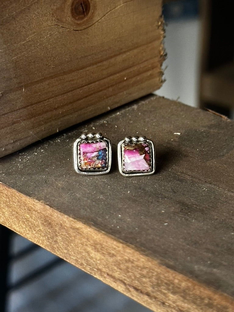 Detailed Small Square Orange Dahlia Earrings