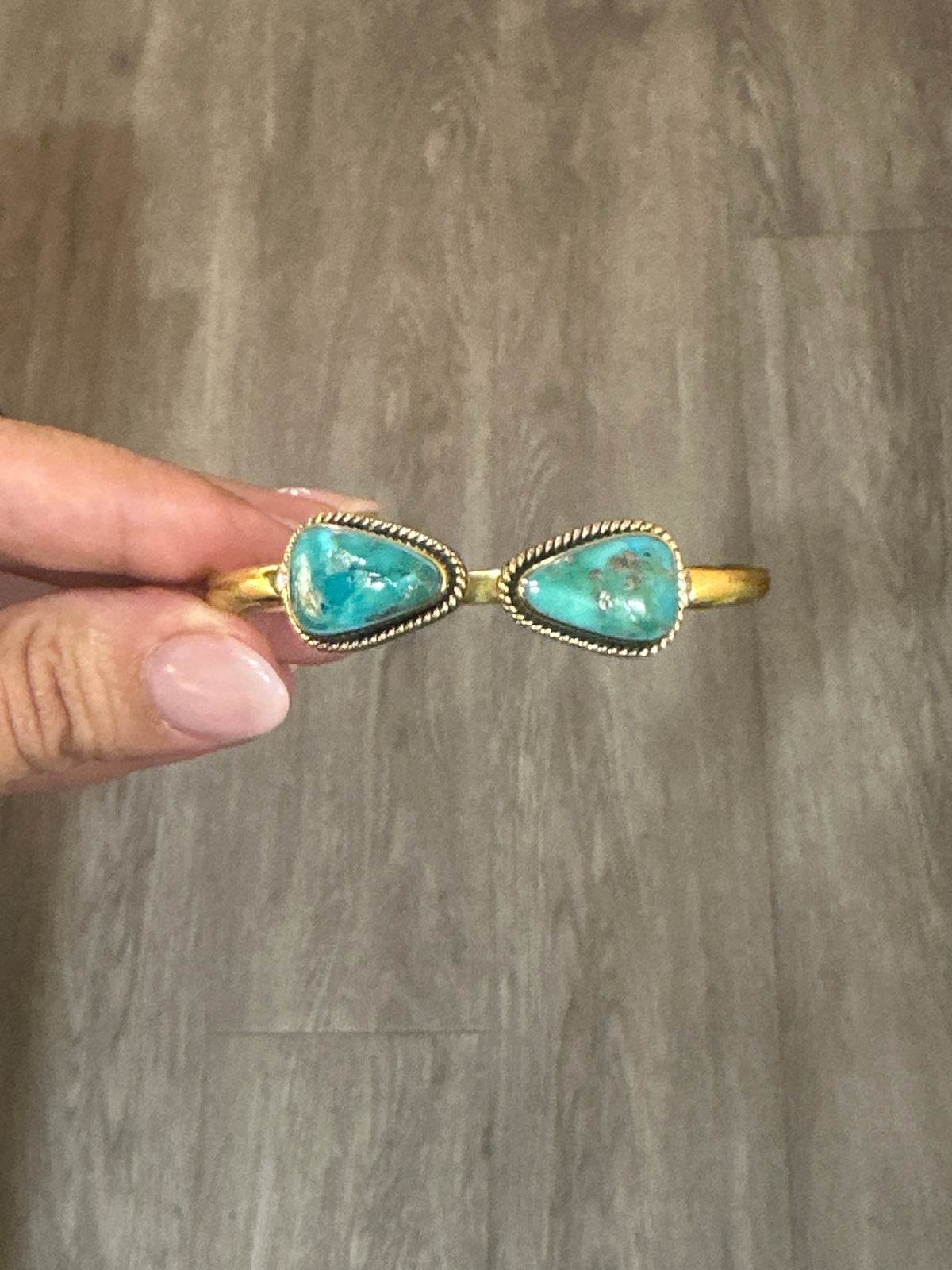 Brass Turquoise Triangle Open Cuff