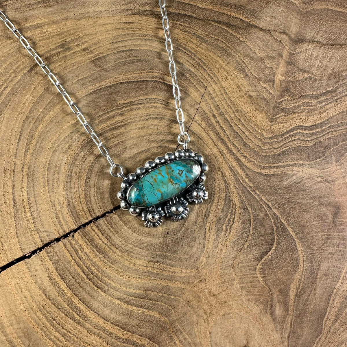 Turquoise Oval Triple Flower Necklace