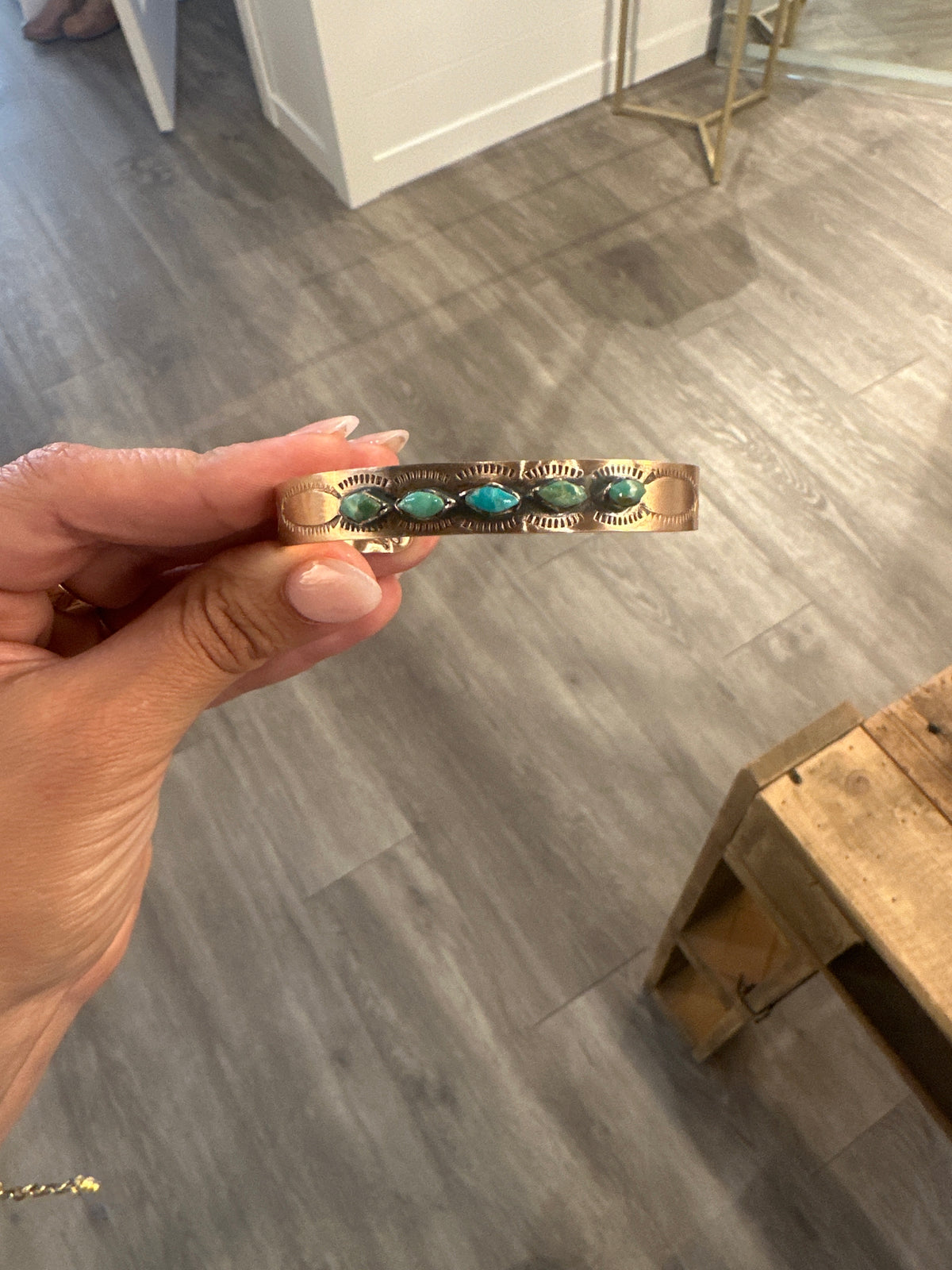 Brass Turquoise Chicklet Cuff