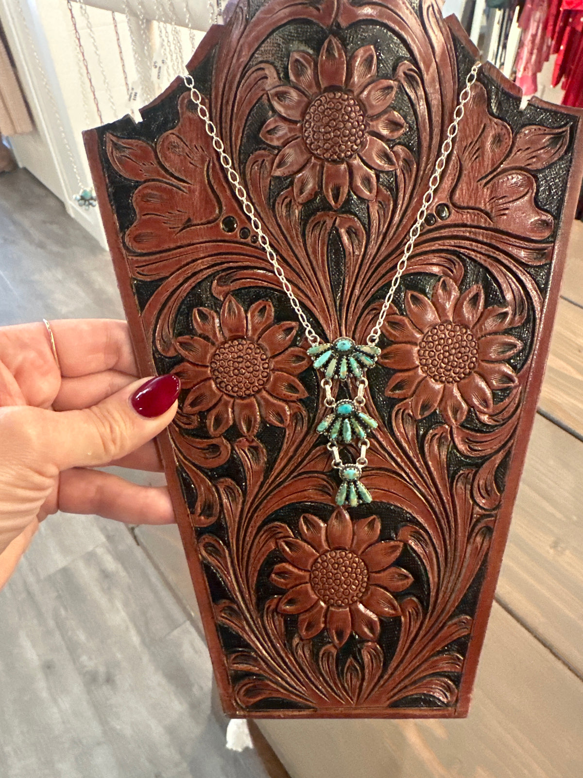 Kingman Turquoise Triple Flower Necklace