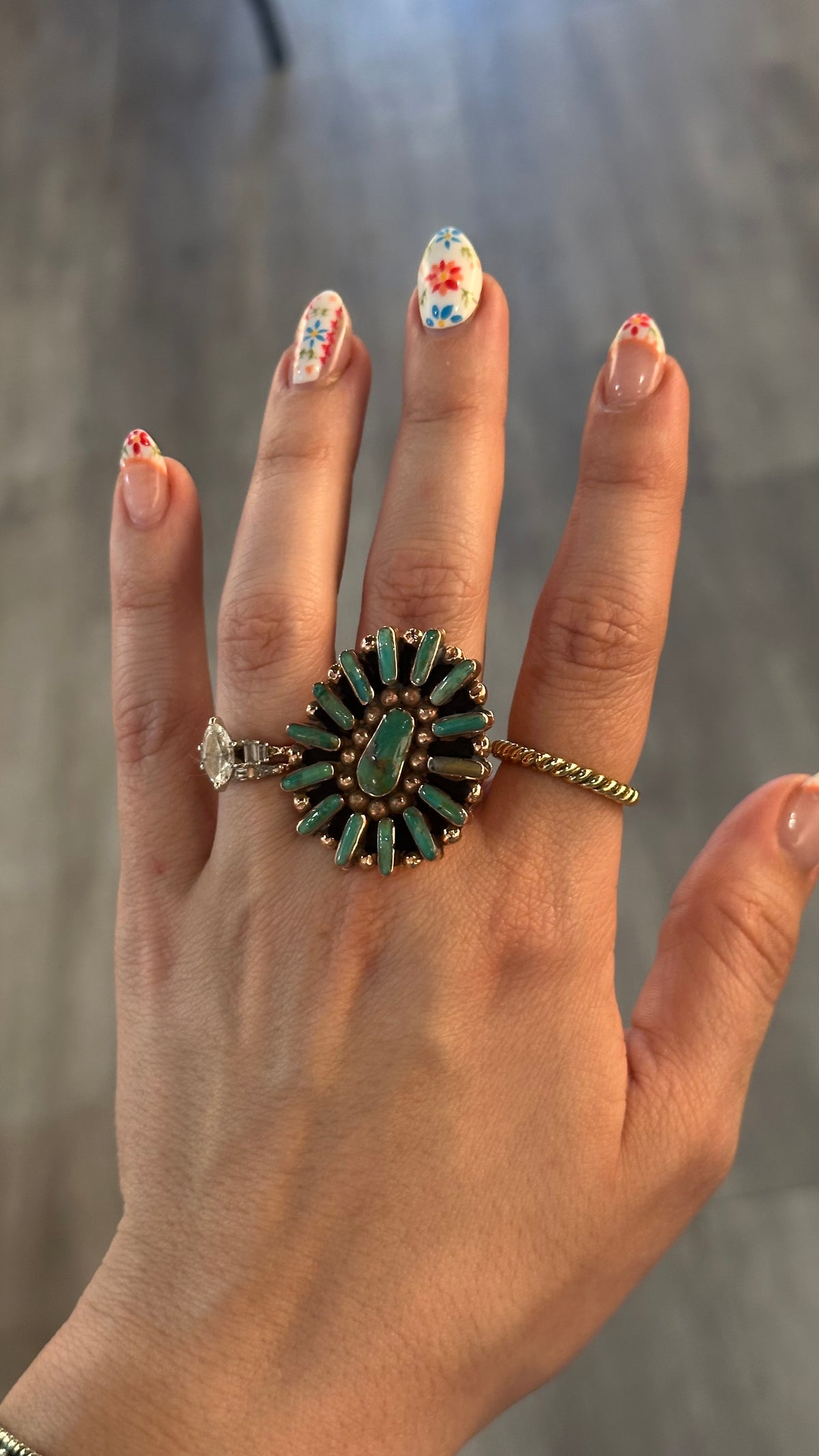 Brass Turquoise 1.5" Oval Adjustable Ring