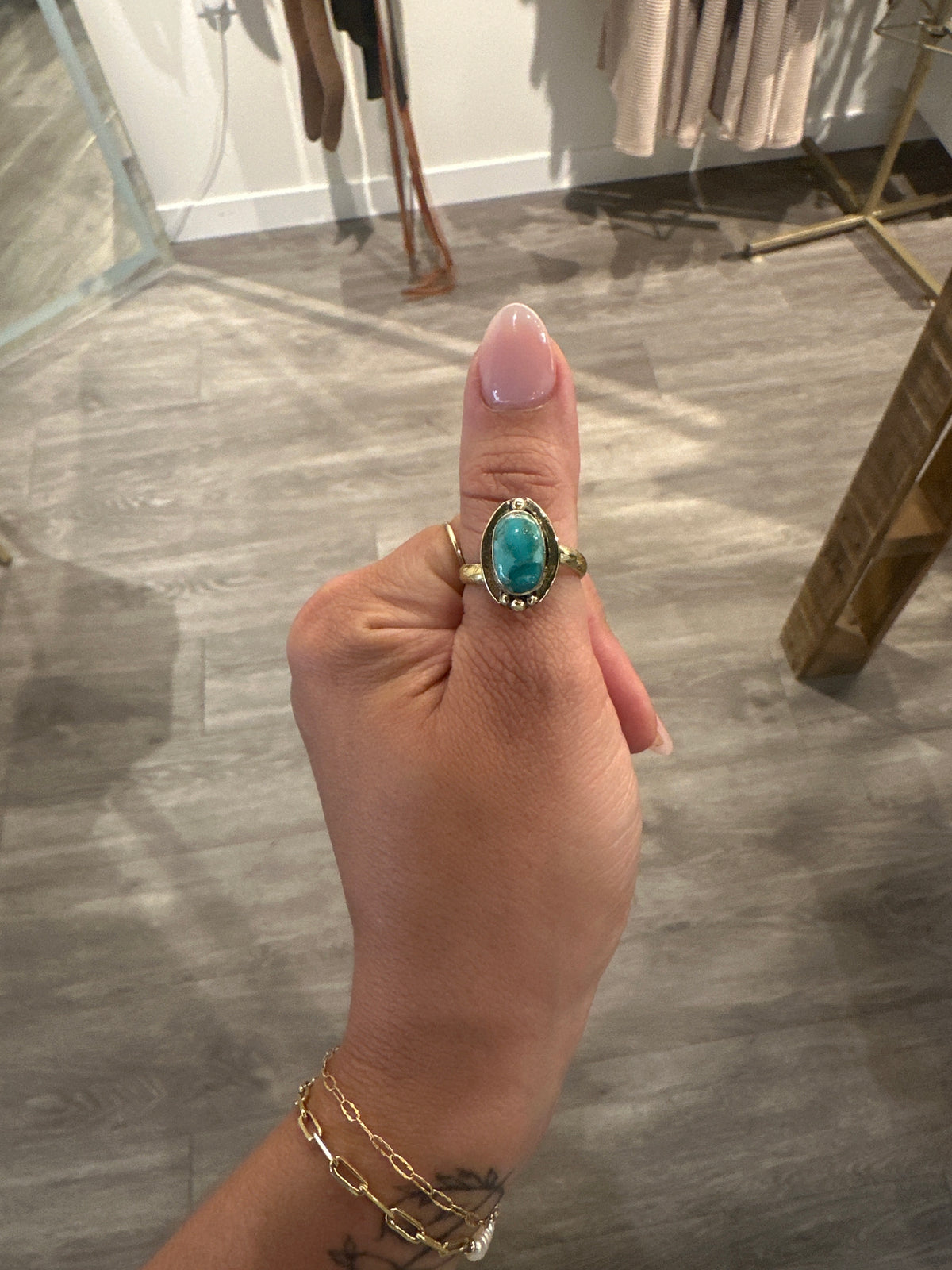 Brass Turquoise Adjustable Ring
