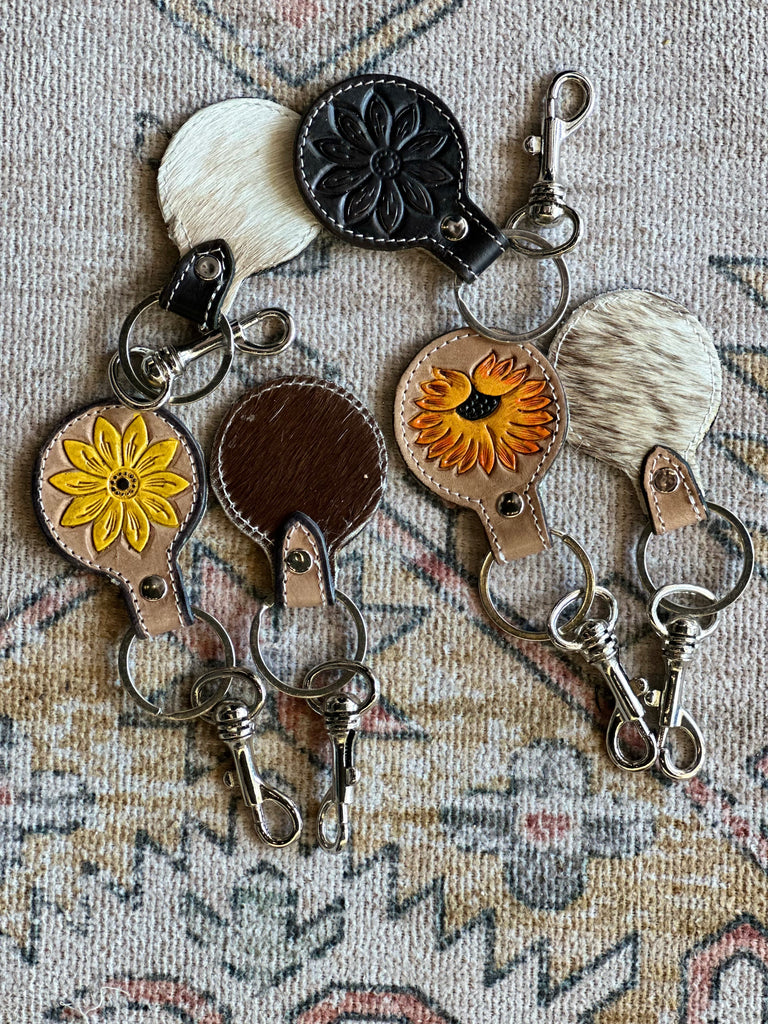 Tooled Leather & Cowhide Keychain