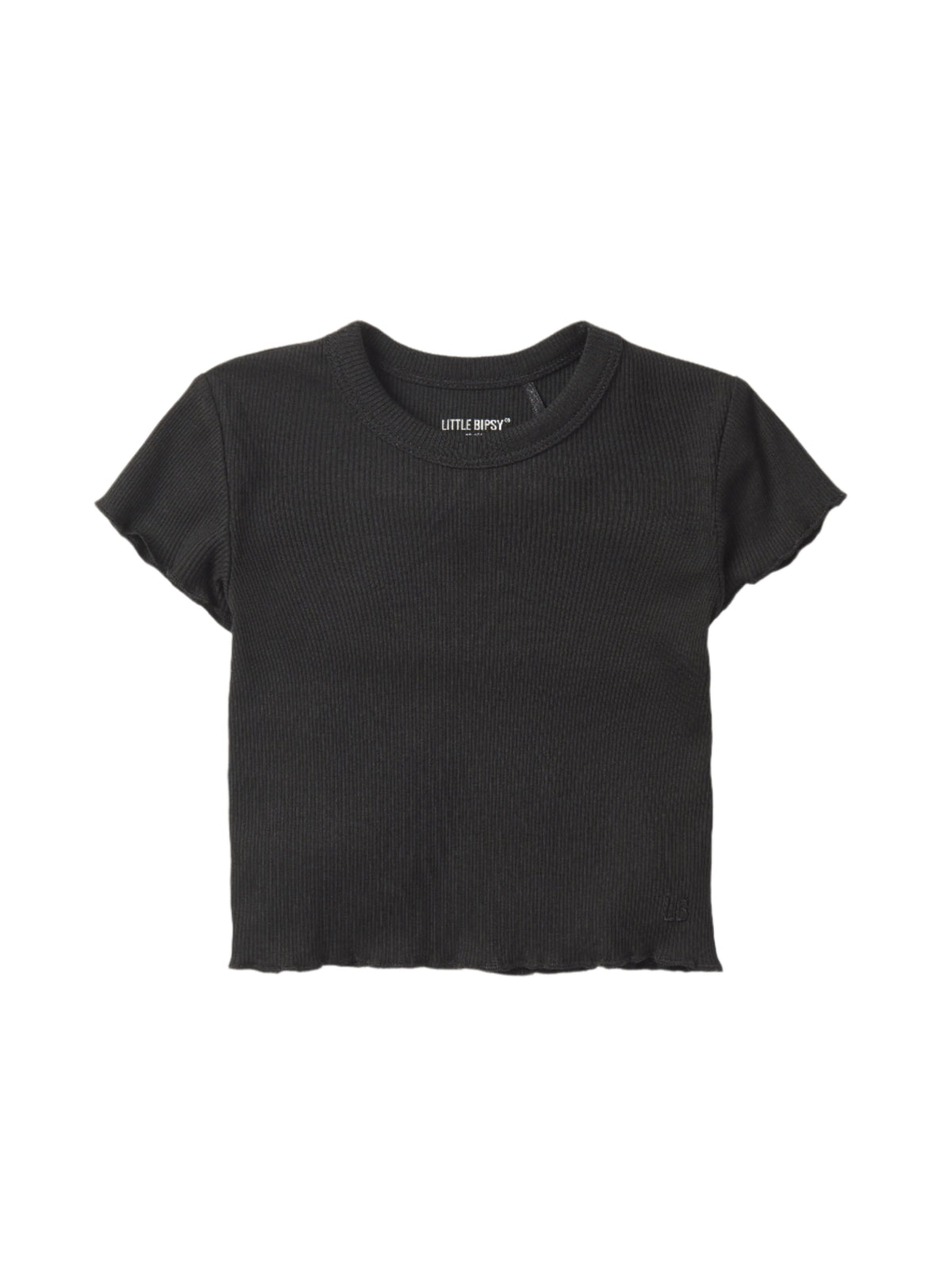 Little Bipsy RIBBED LETTUCE TRIM TEE - BLACK