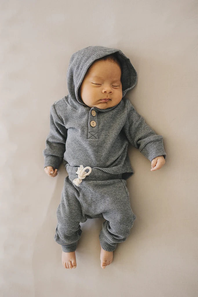 Mebie Baby Charcoal Waffle Hooded Two-piece Set