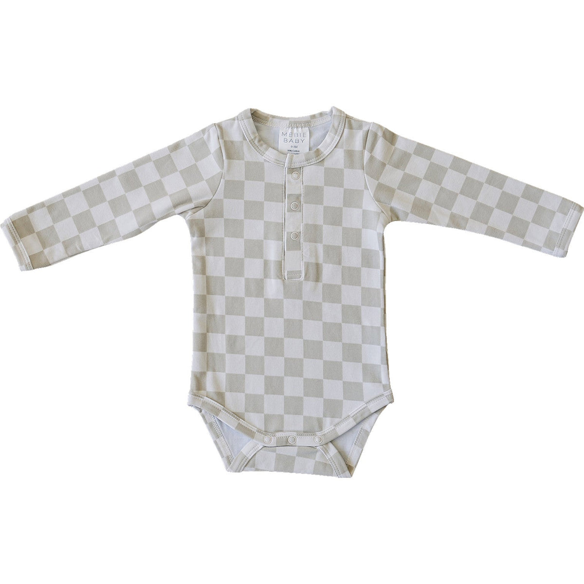 Mebie Baby Taupe Checkered Snap Long Sleeve Bodysuit