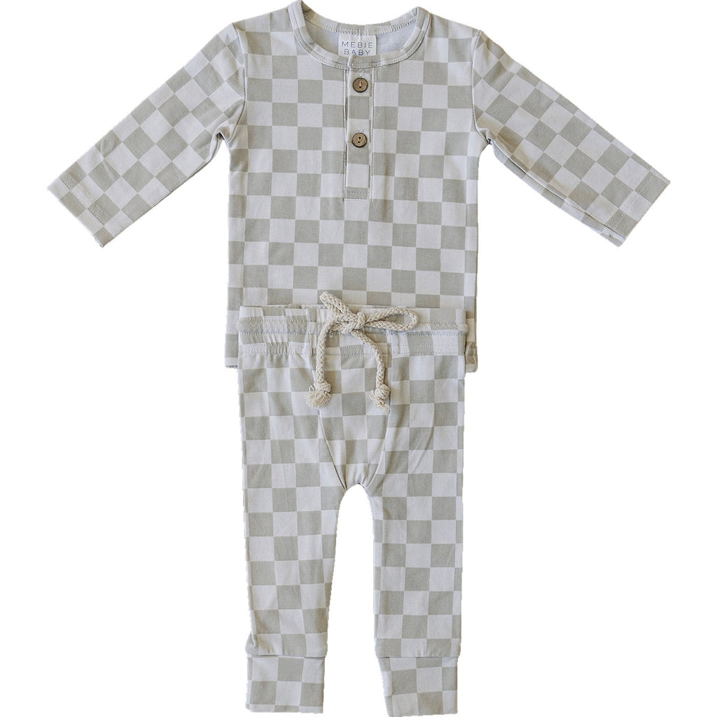 Mebie Baby Taupe Checkered Two-piece Button Set