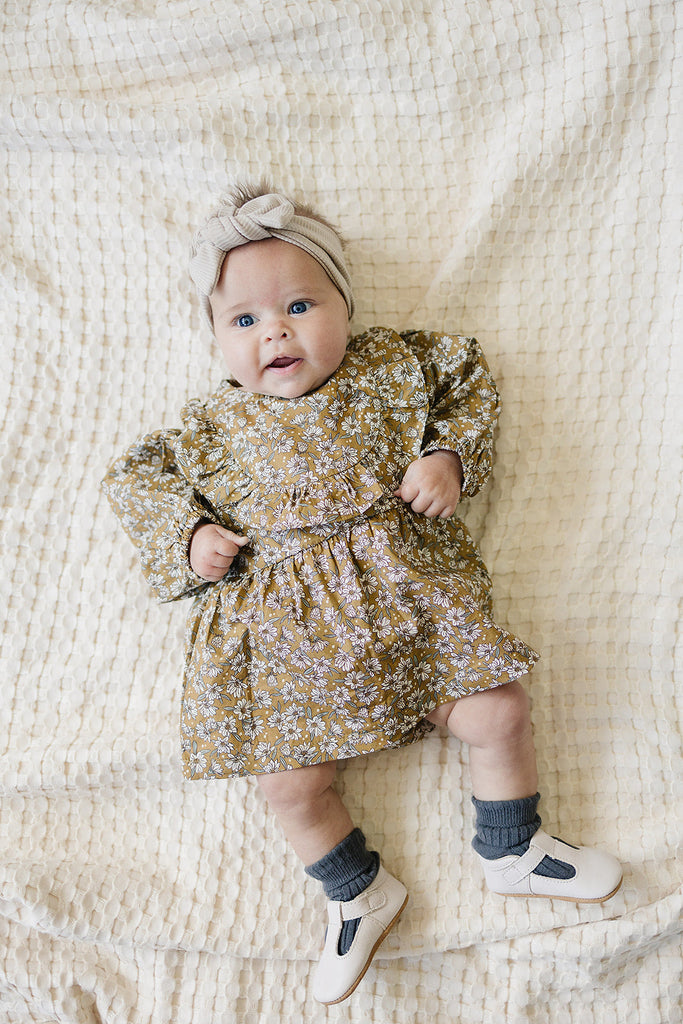 Mebie Baby Mustard Magnolia Cotton Dress With Bloomers