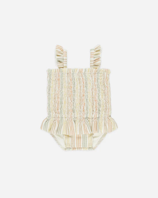 Quincy Mae SMOCKED ONE-PIECE SWIMSUIT || MULTI STRIPE