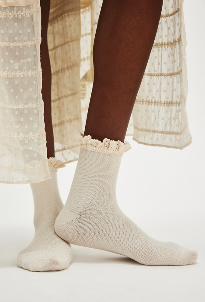Free People BELOVED WAFFLE KNIT ANKLE- Ivory