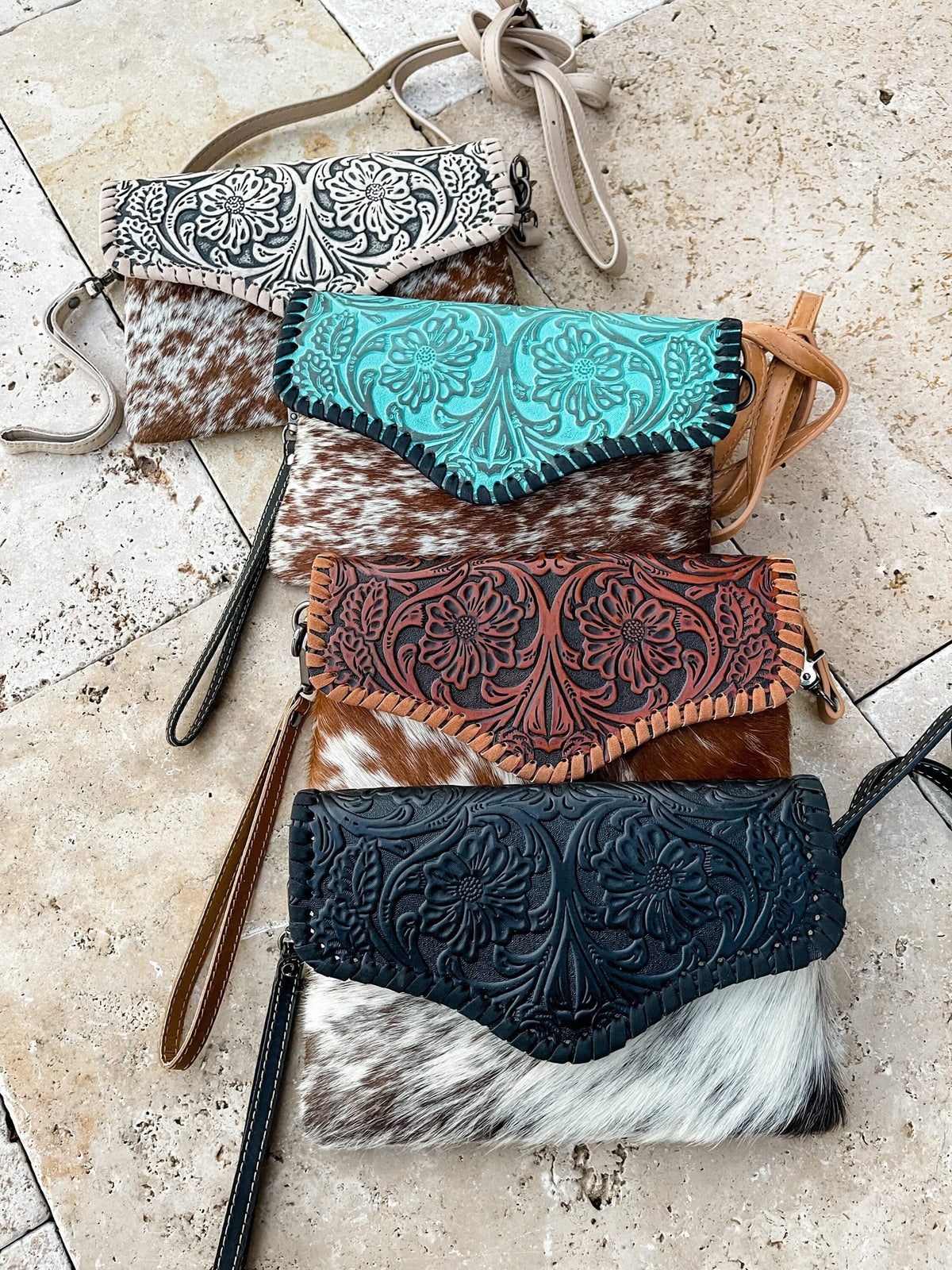 Western Tooled Leather & Cowhide Multipurpose Purse