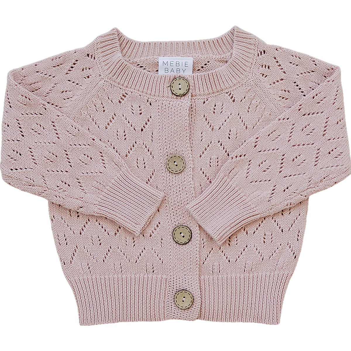 Mebie Baby Pink Pointelle Button Down Cardigan