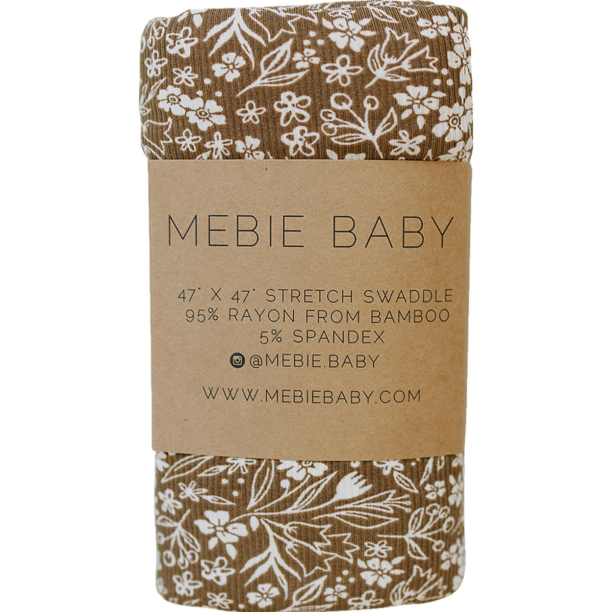 Mebie Baby Brown Floral Ribbed Bamboo Stretch Swaddle